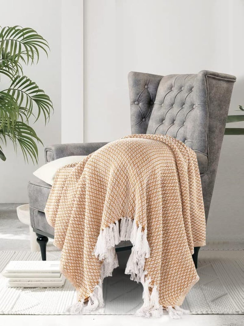 SASHAA WORLD Soft Throw Blanket | Used Both Indoor and Outdoor |Blanket for Living Room, Sofa, Bed & Chair | Beige Throw Blanket| Pack of 1, 160 x130 cm| Cotton| Reversible - Image 1