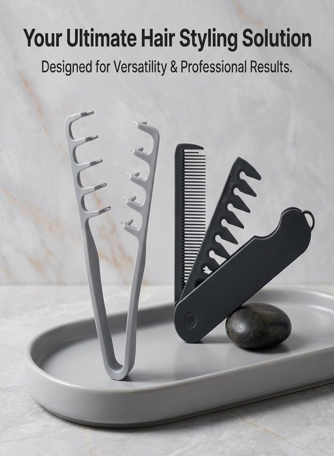Rhostry Texture Styling Comb for Men & Women, Wide & Fine Tooth Texturizing Comb for Volume & Detangling, Foldable Travel Hair Comb, Durable ABS Plastic, Grey Black - Image 2