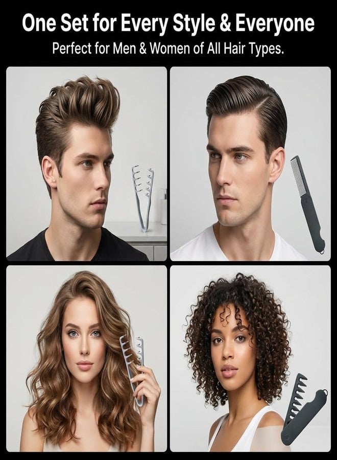 Rhostry Texture Styling Comb for Men & Women, Wide & Fine Tooth Texturizing Comb for Volume & Detangling, Foldable Travel Hair Comb, Durable ABS Plastic, Grey Black - Image 4