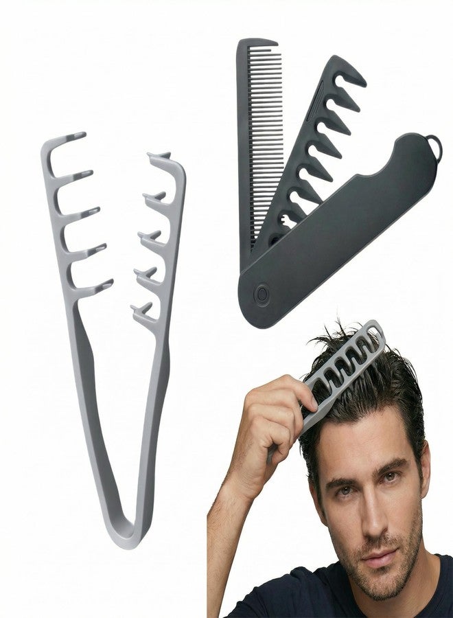 Rhostry Texture Styling Comb for Men & Women, Wide & Fine Tooth Texturizing Comb for Volume & Detangling, Foldable Travel Hair Comb, Durable ABS Plastic, Grey Black - Image 1
