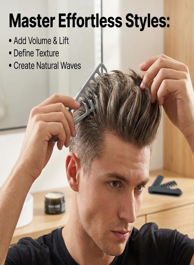 Rhostry Texture Styling Comb for Men & Women, Wide & Fine Tooth Texturizing Comb for Volume & Detangling, Foldable Travel Hair Comb, Durable ABS Plastic, Grey Black - Image 3