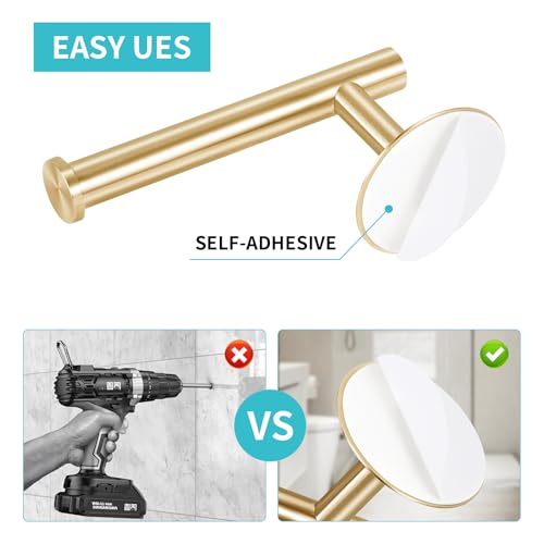 Yagoo Self Adhesive Toilet Paper Holder, SUS304 Stainless Steel Rustproof Toilet Roll Holder No Drilling Adhesive Toilet Tissue Holder for Bathroom Kitchen (1, Golden) - Image 5