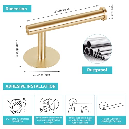 Yagoo Self Adhesive Toilet Paper Holder, SUS304 Stainless Steel Rustproof Toilet Roll Holder No Drilling Adhesive Toilet Tissue Holder for Bathroom Kitchen (1, Golden) - Image 4