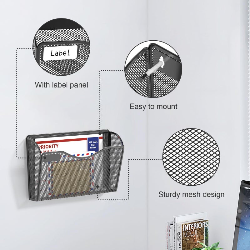 samstar 6 Pack Mesh Wall Mounted File Holder Metal Wall File Pocket Mail Organizer for Office/Home(with Label Panel) - Image 5