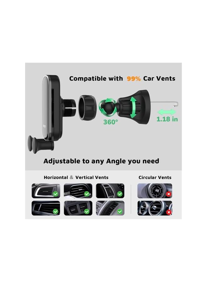 S-TOP Car Phone Holder, One-Handed Operation Gravity Lock, Metal Hook Air Vent Mount, Universal for Smartphones 4.0-7.2 inches, Black - Image 3