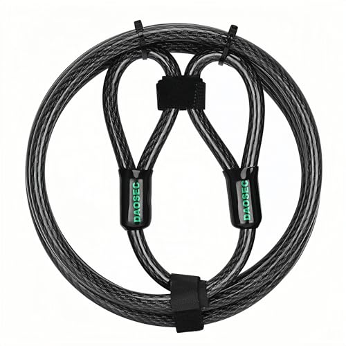 DAOSEC 10 ft x 1/2" Heavy Duty Cut-Proof Security Cable | Flexible Vinyl-Coated Braided Steel with Looped Ends | Weatherproof Anti-Theft Locking Cable for Bikes, Gates, Kayaking & Outdoor Equipment - Image 1
