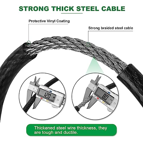 DAOSEC 10 ft x 1/2" Heavy Duty Cut-Proof Security Cable | Flexible Vinyl-Coated Braided Steel with Looped Ends | Weatherproof Anti-Theft Locking Cable for Bikes, Gates, Kayaking & Outdoor Equipment - Image 3