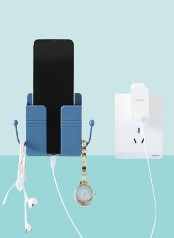 حامل هاتف يثبت على الحائط مع كابل بيانات وخطافات وفتحة استقبال وقاعدة شحن هاتف متعددة الأغراض مع حامل هاتف لاصق للاستحمام متوافق مع iPhone وAndroid أزرق غامق - Image 1