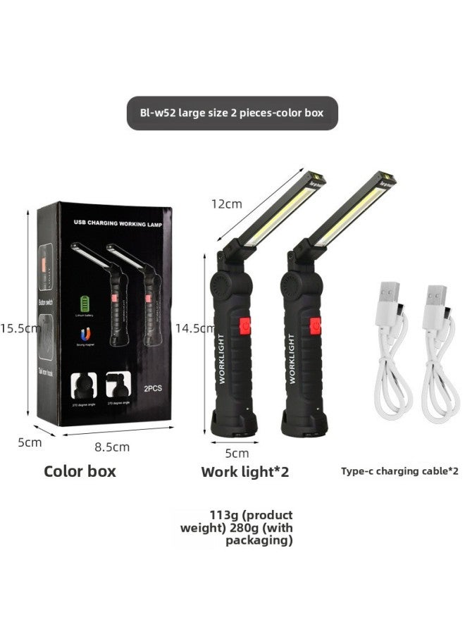 Loquat Led Work Light Folding Charging Cob Multifunctional Magnet Tent Light Outdoor Flashlight Car Maintenance Light Repair-Color:W52 Large Size Set Of Two - Image 1