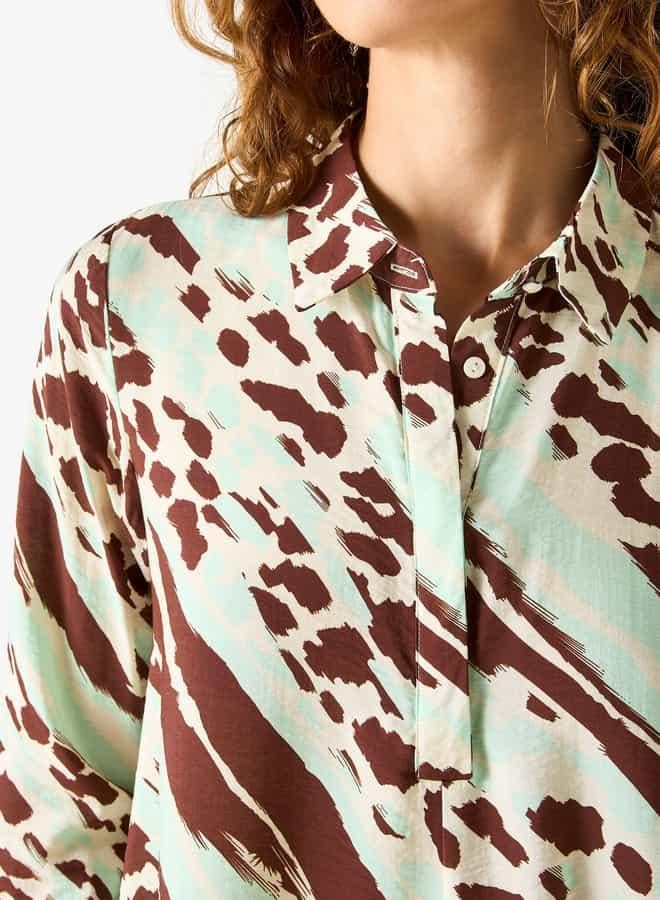 ايكونيك فستان قميص بأكمام طويلة وياقة عادية وطبعات من آيكونيك - Image 4