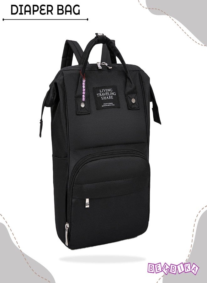 بيمبيكا حقائب حفاضات بيمبيكا للأم والأب، حقائب حفاضات للأطفال للسفر، حقيبة ظهر متعددة الوظائف، مقاومة للماء وذات سعة كبيرة، لون أسود مزخرف - Image 2