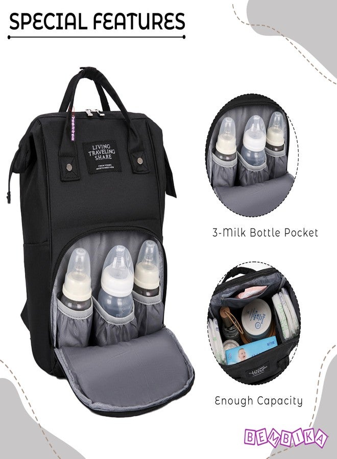 بيمبيكا حقائب حفاضات بيمبيكا للأم والأب، حقائب حفاضات للأطفال للسفر، حقيبة ظهر متعددة الوظائف، مقاومة للماء وذات سعة كبيرة، لون أسود مزخرف - Image 5