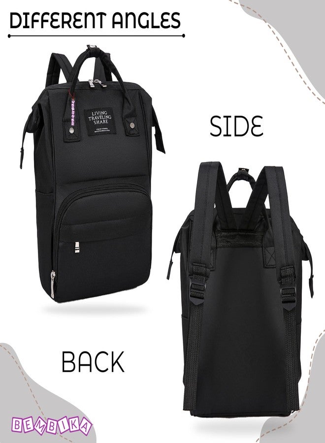 بيمبيكا حقائب حفاضات بيمبيكا للأم والأب، حقائب حفاضات للأطفال للسفر، حقيبة ظهر متعددة الوظائف، مقاومة للماء وذات سعة كبيرة، لون أسود مزخرف - Image 4