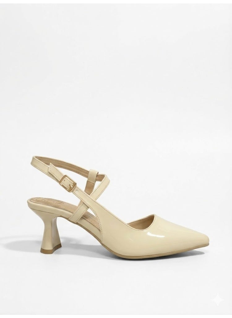 لايف ستيلاش  أحذية كعب جلدية لامعه بأبزيم F-614 - بيج - Image 2