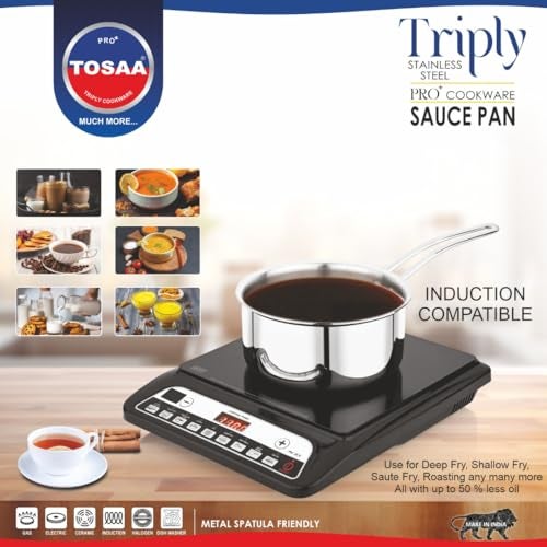 Tosaa Stainless Steel Triply Sauce Pan|Sauce Pan for Cooking|Induction and Gas Stove Compatible, Dishwasher Safe|Capacity - 1650ml,18 CM - Image 2