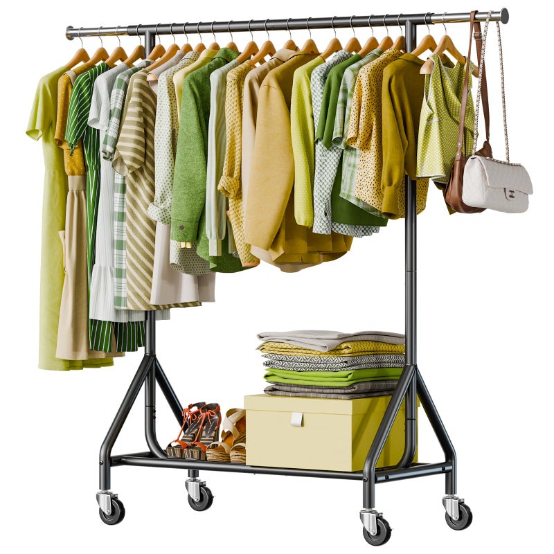 Holiwei Clothes Rack Load 450 LBS Heavy Duty Garment Rack Standing Rolling Metal Hanging Clothes with Sturdy Wheels Shelves Black - Image 2