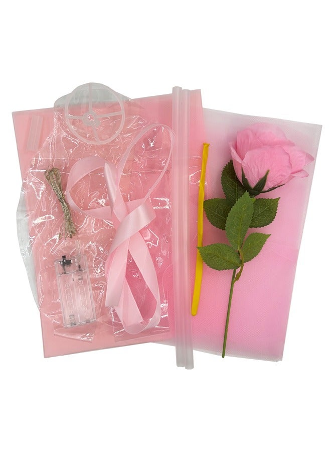 2 Pieces LED Light Rose Balloon Bouquet – Transparent Bobo Balloon with Pink Wrap, Tulle, Ribbon – Gift for Birthday, Wedding, Valentine’s, Party Decoration - Image 5