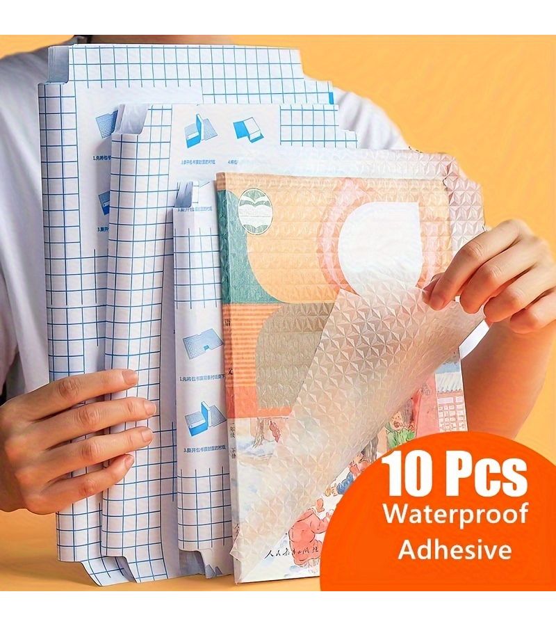 10 Pieces Medium Size Transparent Self Adhesive Matte Plastic Book Covers Dustproof - Image 1
