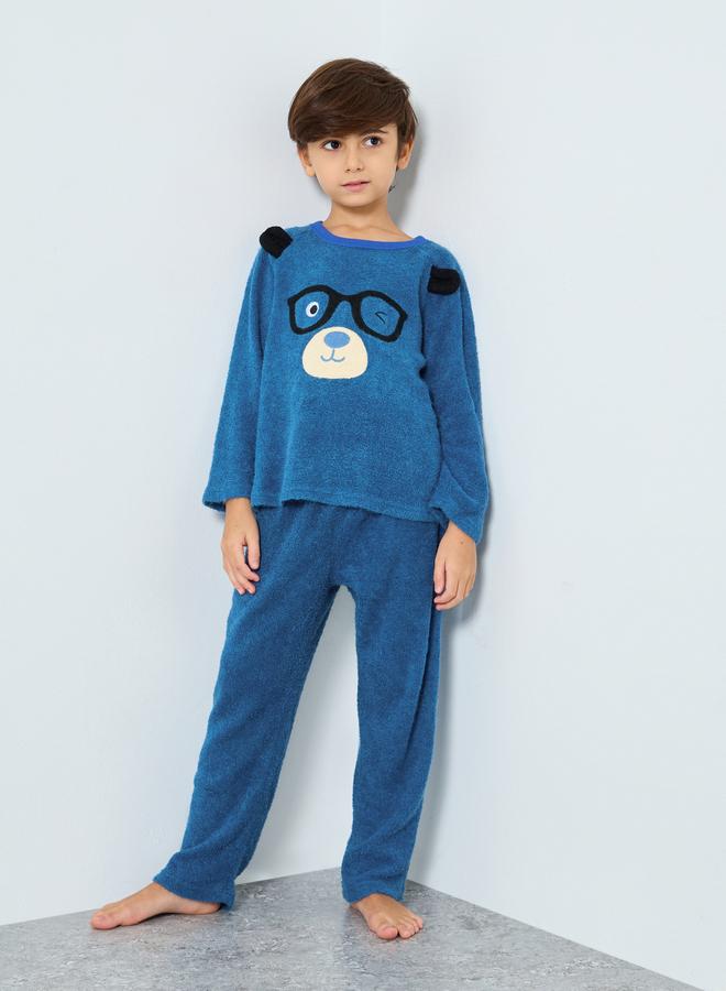 Styli Boys Bear Applique Fleece Top and Pyjama Set - Image 1