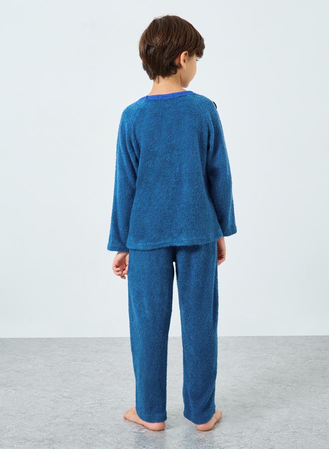 Styli Boys Bear Applique Fleece Top and Pyjama Set - Image 5