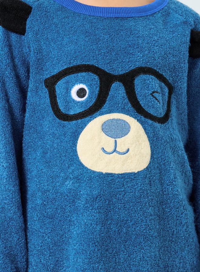 Styli Boys Bear Applique Fleece Top and Pyjama Set - Image 3