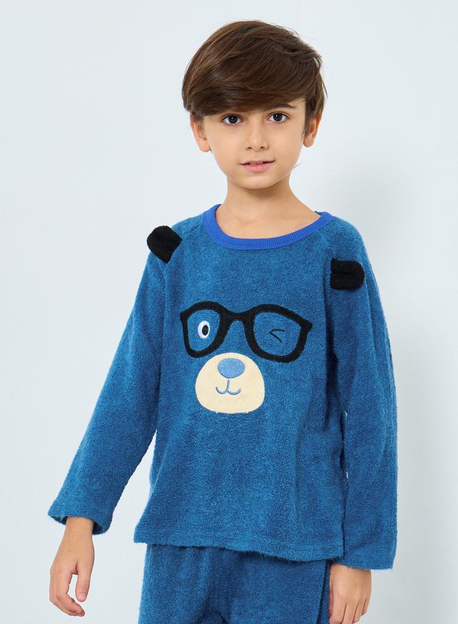 Styli Boys Bear Applique Fleece Top and Pyjama Set - Image 2