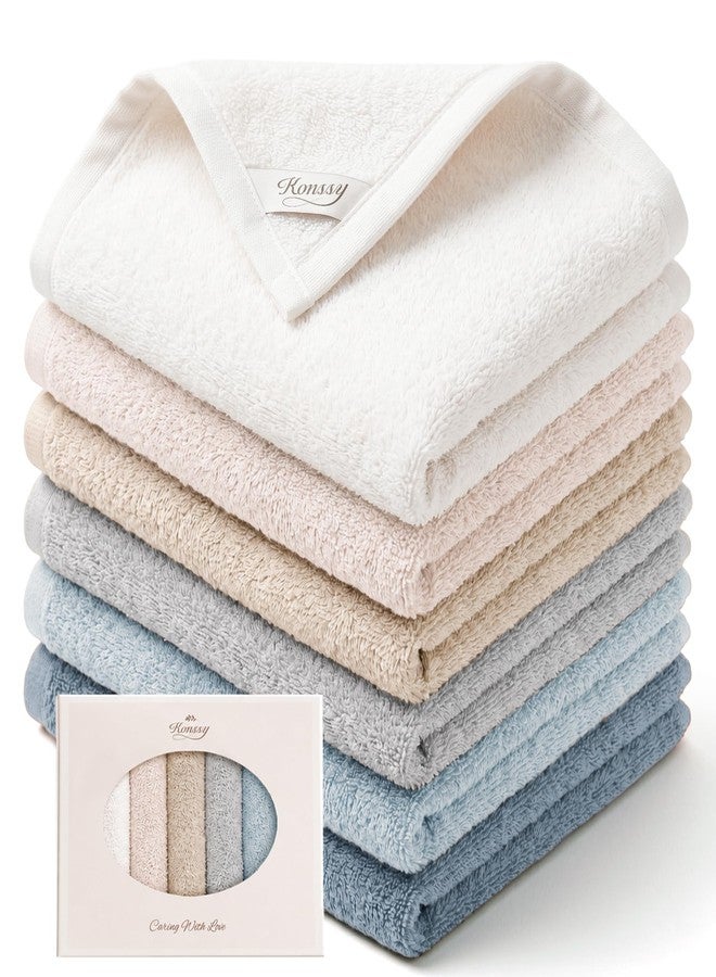 Konssy 100% Cotton Terry Face Wash Cloths, 12x12 inch Soft & Absorbent Terry Face Cloths for Face Washing & Makeup Removal, 6 Pack Assorted Colors Washcloths with Hanging Loop - Image 1