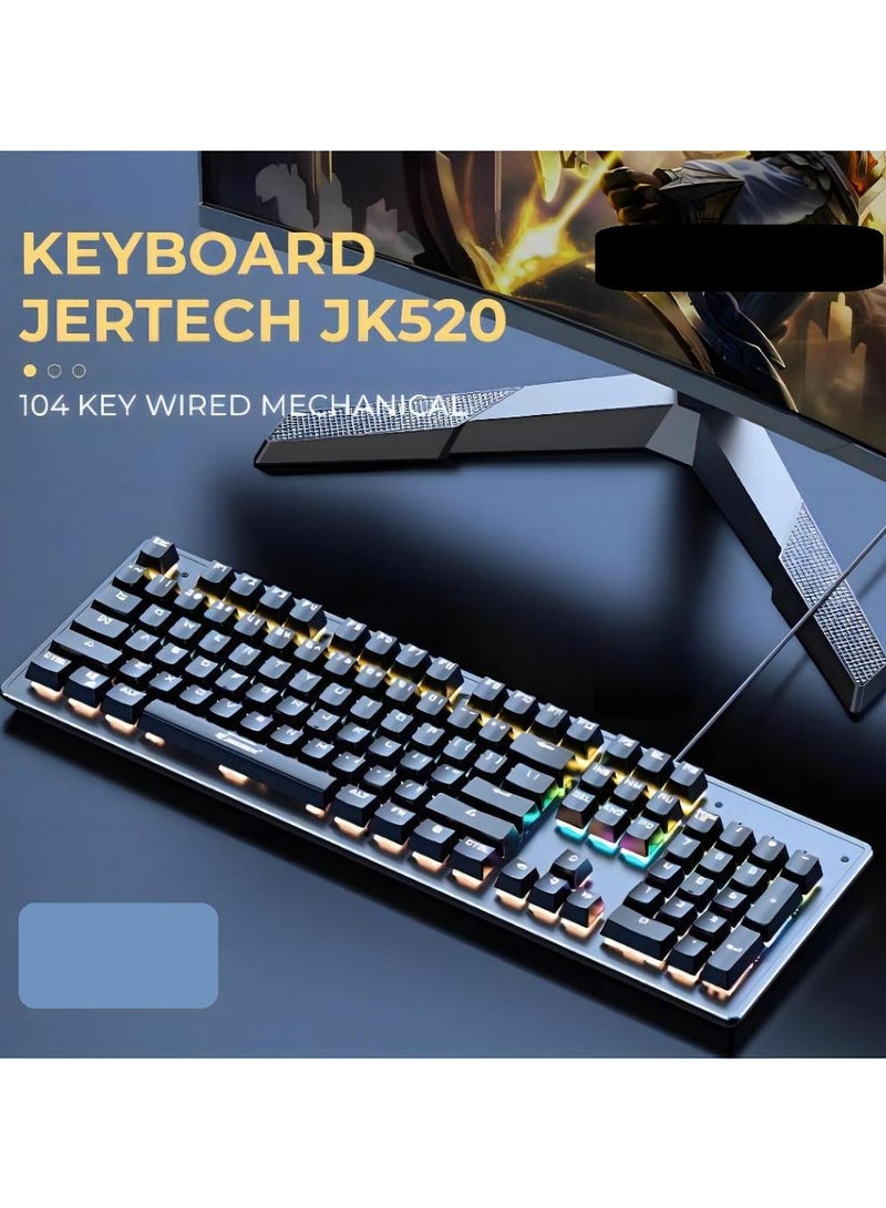 جيرتك لوحة مفاتيح ميكانيكية كاملة الحجم للألعاب - جيرتك JK520- مفاتيح ميكانيكية زرقاء - إضاءة RGB - تصميم مقاوم للماء-اسود - Image 5