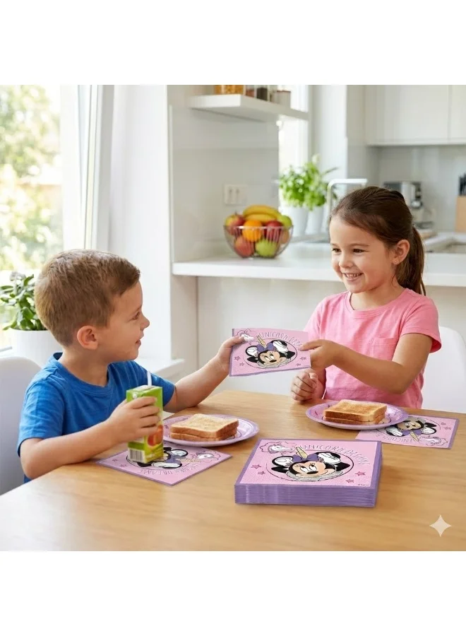 ديزني Ciao Minnie Unicorn Compostable Paper Napkins 33x33cm – Disney Unicorn Dreams Party Napkins (20 Pack)