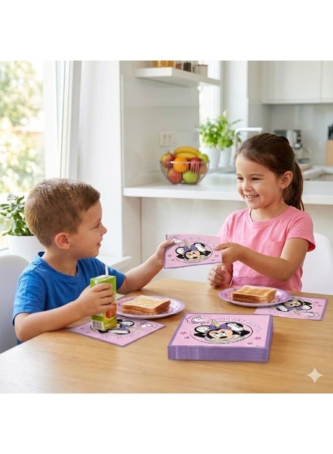 Disney Ciao Minnie Unicorn Compostable Paper Napkins 33x33cm – Disney Unicorn Dreams Party Napkins (20 Pack) - Image 2