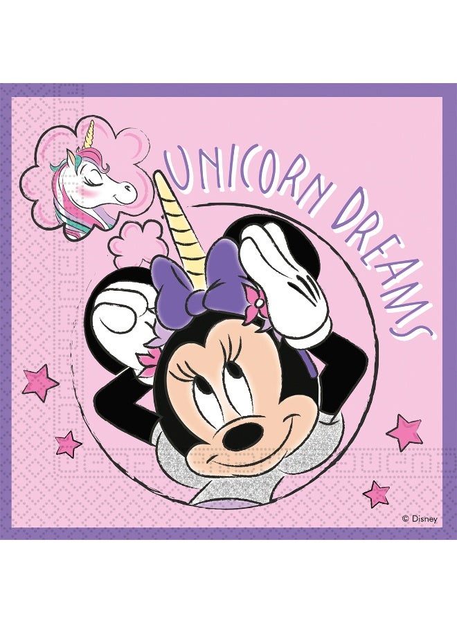 Disney Ciao Minnie Unicorn Compostable Paper Napkins 33x33cm – Disney Unicorn Dreams Party Napkins (20 Pack) - Image 1