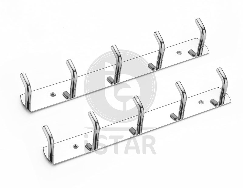 iSTAR Stainless Steel 5 Pin Bathroom Cloth Hooks Hanger Door Wall Bedroom Bathroom Robe Hooks Rail for Hanging Keys,Clothes,Towel Steel Hook (Silver) (Pack of 2) - Image 2