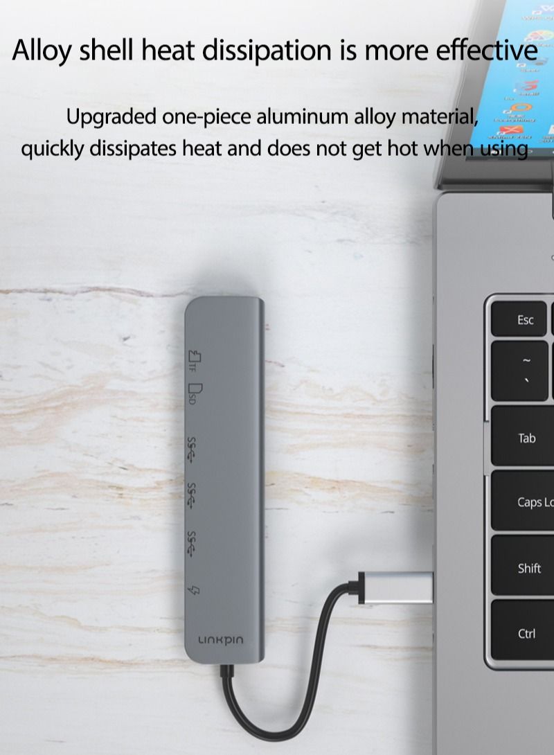 لينكبين 7-in-1 USB C Hub مع 4K @ 60Hz Type C to HDMI Dongle 2 USB3.0 Ports PD100W Power Delivery SD TF Card Slot Reader for Notebook MacBook Pro Air XPS iPad - Image 5