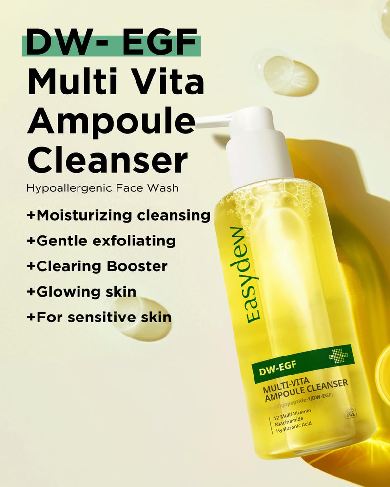 EASYDEW DW-EGF Multi Vita Ampoule Cleanser â€“ Hypoallergenic Face Wash for Sensitive Skin with High-Concentration EGF Peptide, Multi-Vitamins and Hyaluronic Acid - Ampoule to Bubble Foam, 6.76 fl.oz. - Image 2