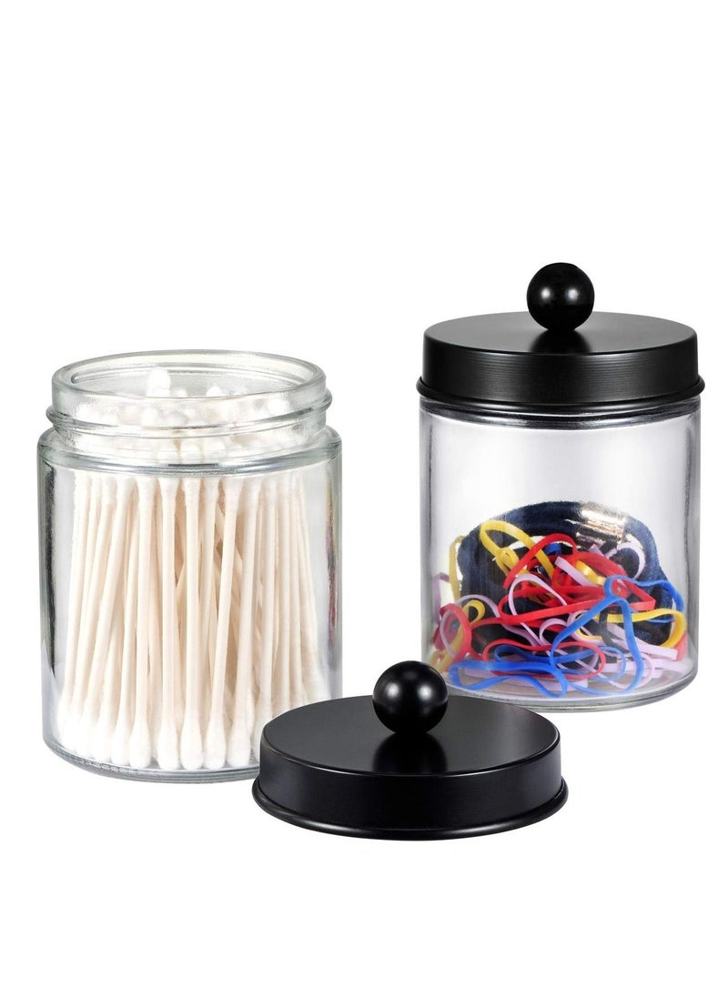 XiuWoo - 4 Pack Apothecary Jars Bathroom Vanity Storage Organizer with Stainless Steel Lids and Cute Stickers Set for Qtips Cotton Swabs Makeup Sponges - Image 1