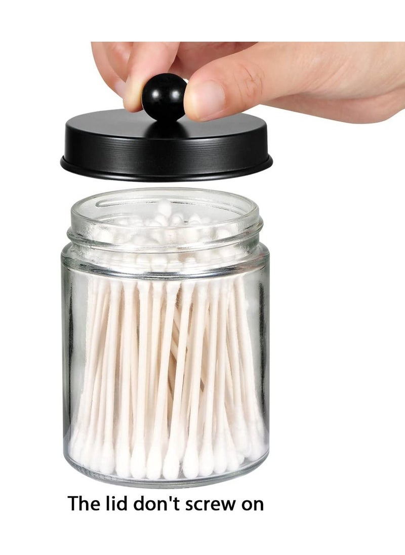 XiuWoo - 4 Pack Apothecary Jars Bathroom Vanity Storage Organizer with Stainless Steel Lids and Cute Stickers Set for Qtips Cotton Swabs Makeup Sponges - Image 1