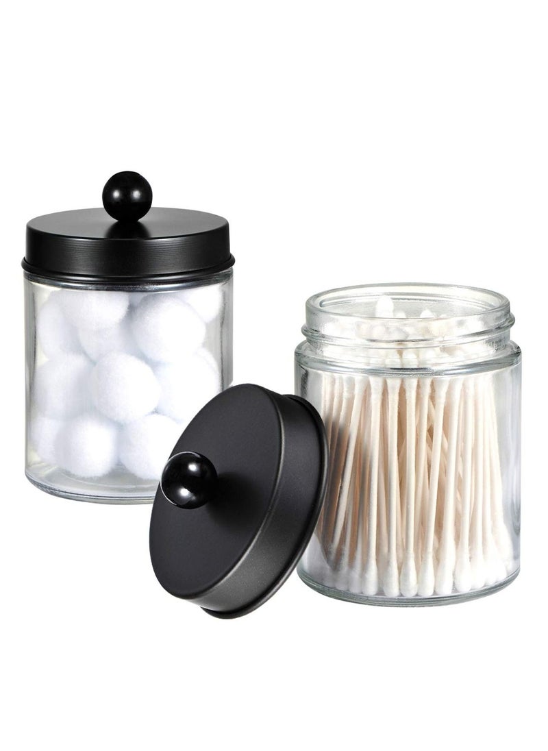 XiuWoo - 4 Pack Apothecary Jars Bathroom Vanity Storage Organizer with Stainless Steel Lids and Cute Stickers Set for Qtips Cotton Swabs Makeup Sponges - Image 1