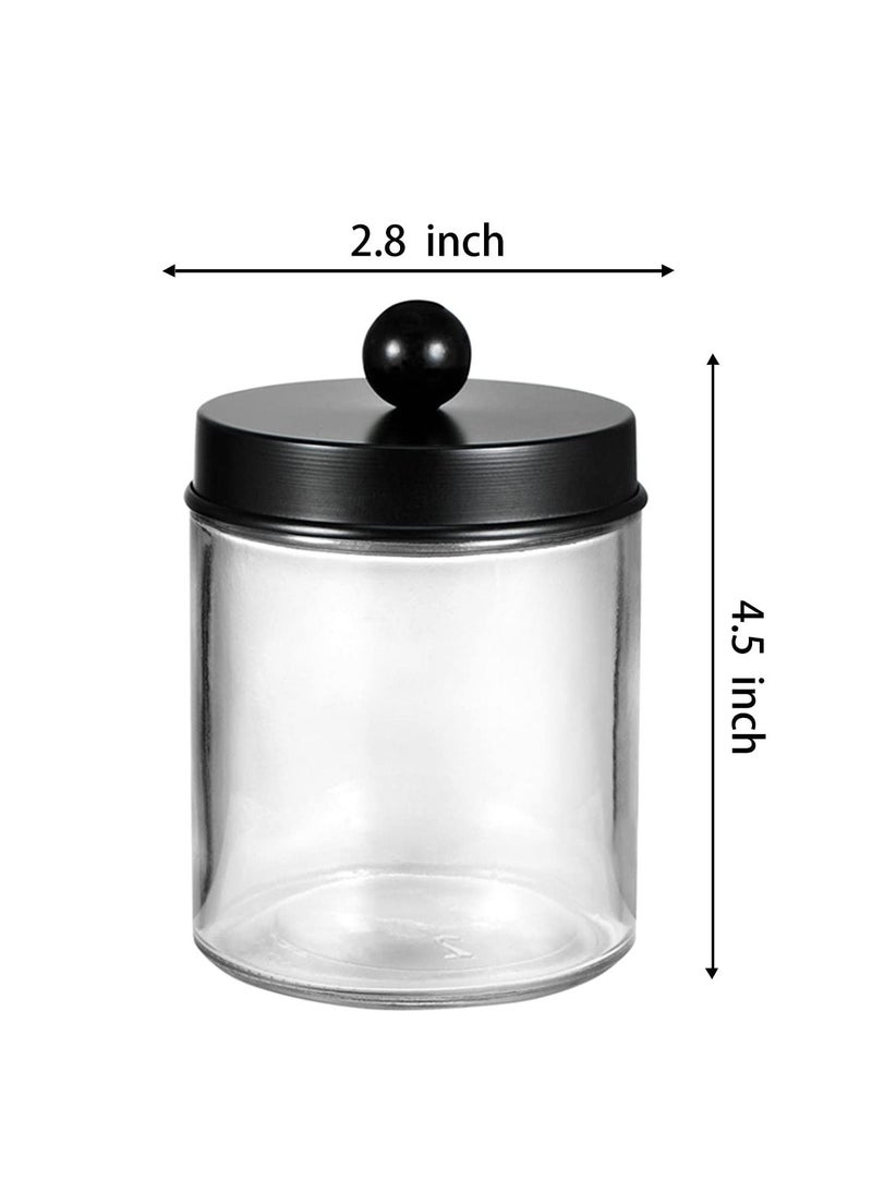 XiuWoo - 4 Pack Apothecary Jars Bathroom Vanity Storage Organizer with Stainless Steel Lids and Cute Stickers Set for Qtips Cotton Swabs Makeup Sponges - Image 1