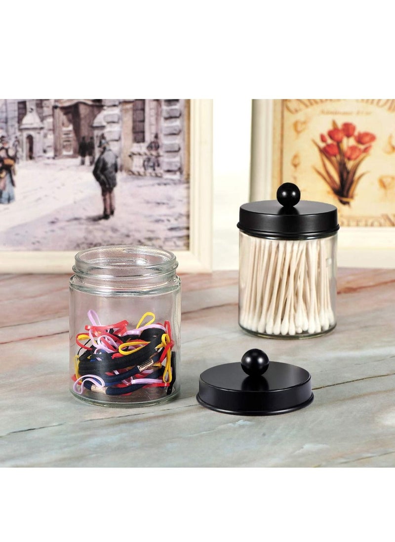 XiuWoo - 4 Pack Apothecary Jars Bathroom Vanity Storage Organizer with Stainless Steel Lids and Cute Stickers Set for Qtips Cotton Swabs Makeup Sponges - Image 1