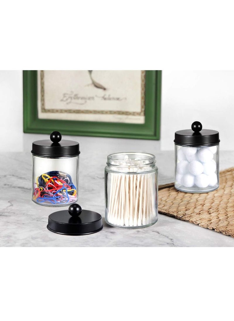 XiuWoo - 4 Pack Apothecary Jars Bathroom Vanity Storage Organizer with Stainless Steel Lids and Cute Stickers Set for Qtips Cotton Swabs Makeup Sponges - Image 1