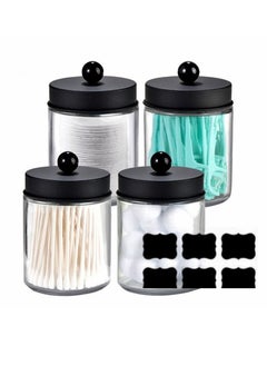 4 Pack Apothecary Jars Bathroom Vanity Storage Organizer with Stainless Steel Lids and Cute Stickers Set for Qtips Cotton Swabs Makeup Sponges