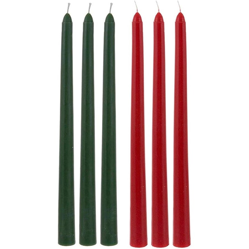 Mega Candles - Unscented 10 Taper Candles - Green and Red, Set of 6 - Image 1