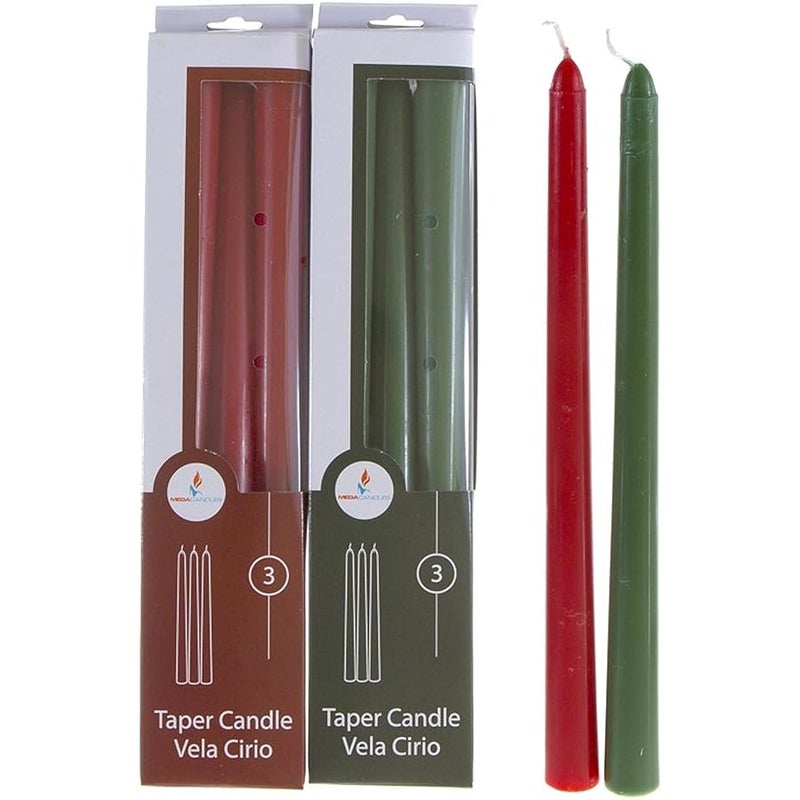 Mega Candles - Unscented 10 Taper Candles - Green and Red, Set of 6 - Image 2