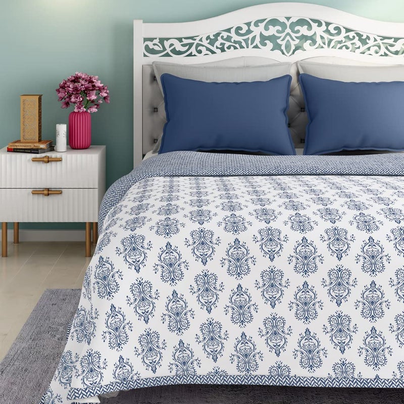 Wakefit Dohar Double Bed | 100% Cotton Blanket for Double Size Bed, Quilt | 110 GSM | Reverisible AC Blanket | 90x82 Inches - Susane Blue - Image 3