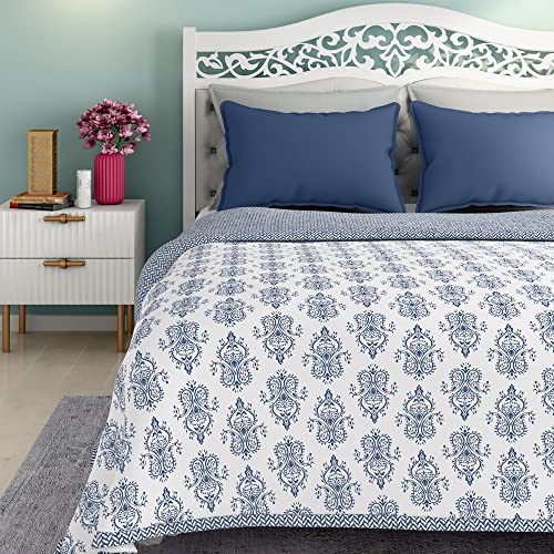 Wakefit Dohar Double Bed | 100% Cotton Blanket for Double Size Bed, Quilt | 110 GSM | Reverisible AC Blanket | 90x82 Inches - Susane Blue - Image 1