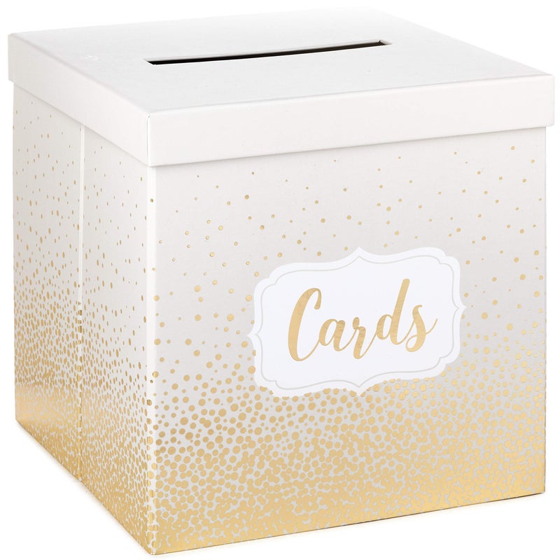 Hallmark 10" Elegant Card Receiving Box (Pearl and Gold Dots) for Weddings, Graduations, Retirements, Birthdays, Open Houses, Anniversaries - Image 1