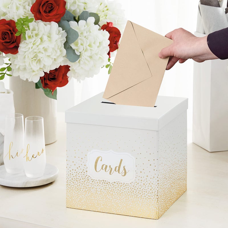 Hallmark 10" Elegant Card Receiving Box (Pearl and Gold Dots) for Weddings, Graduations, Retirements, Birthdays, Open Houses, Anniversaries - Image 2
