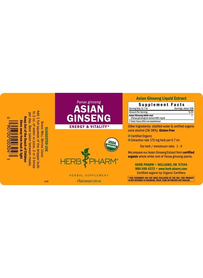 HERB PHARM - Asian (Panax) Ginseng Liquid Extract for Energy and Stamina Support - 4 Ounce - Image 1