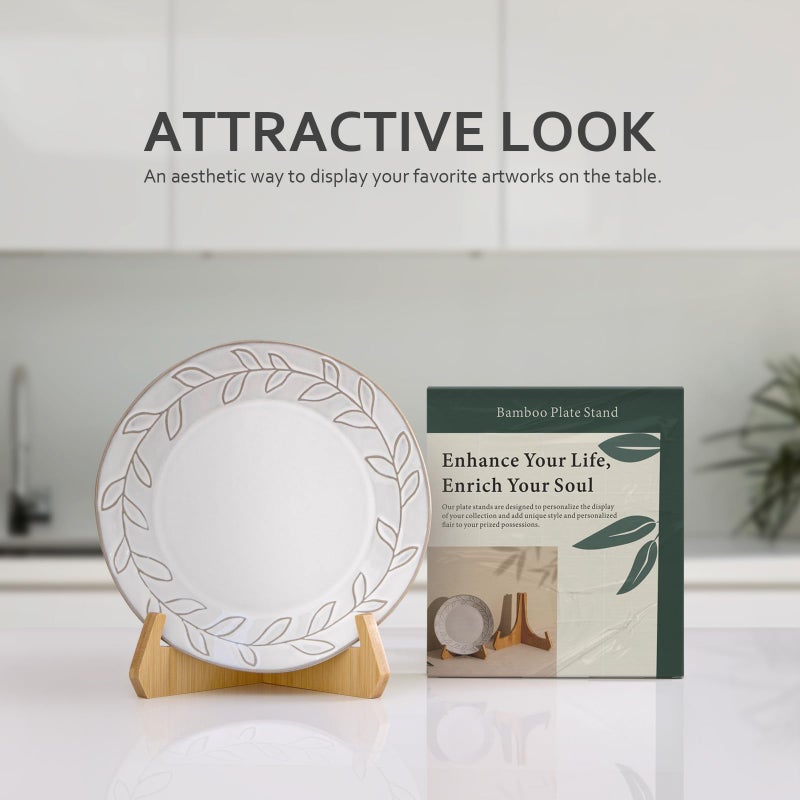 ANBOXIT Plate Stands for Display, 6 Inch Plate Holders for Displaying, Bamboo Picture Frame Holder for Tables, Tabletop Easels, Decorative Stand for Platter, Dish, Book, Photo and Plaque (1 Pack) - Image 2