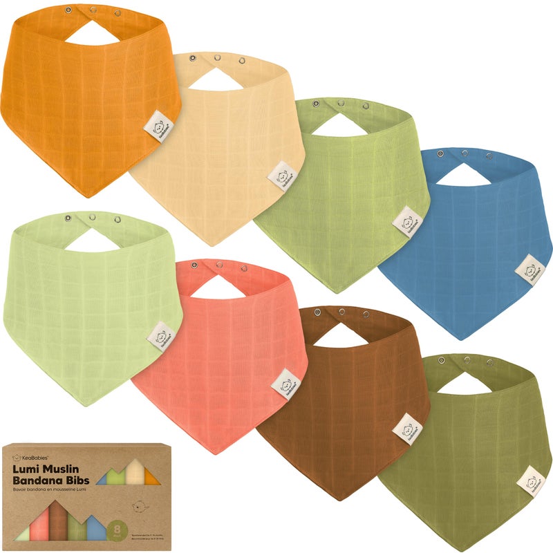 KeaBabies 8-Pack Muslin Baby Bibs for Boys, Girls - Muslin Bandana Drool Bibs for Baby Girl & Boy, Drooling Newborn, Teething Toddler, Infant 0-36 Months, 100% Cotton Extra Absorbent & Soft (Primeval) - Image 1